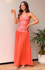 Roxanne Orange Floral Maxi Dress