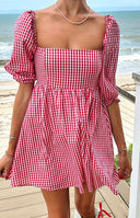 Rubi Red Gingham Babydoll Mini Dress - PRE ORDER