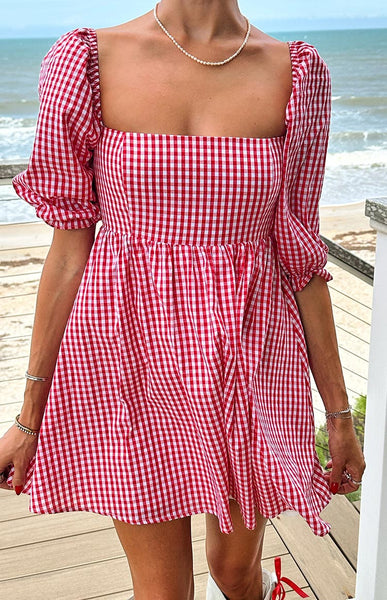Rubi-Red-Gingham-Babydoll-Mini