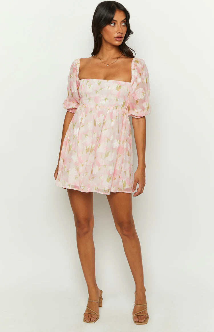 Rubi Pink Floral Babydoll Mini Dress - US 6 | Beginning Boutique Exclusive Rubi Pink Floral Babydoll Mini Dress - US 6 | Beginning Boutique Exclusive