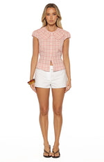 Rumi Pink Plaid Peter Pan Collar Top
