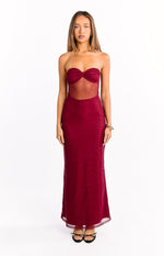 Ryker Wine Strapless Mesh Maxi Dress Image