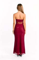 Ryker Wine Strapless Mesh Maxi Dress Image