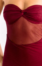 Ryker Wine Strapless Mesh Maxi Dress Image