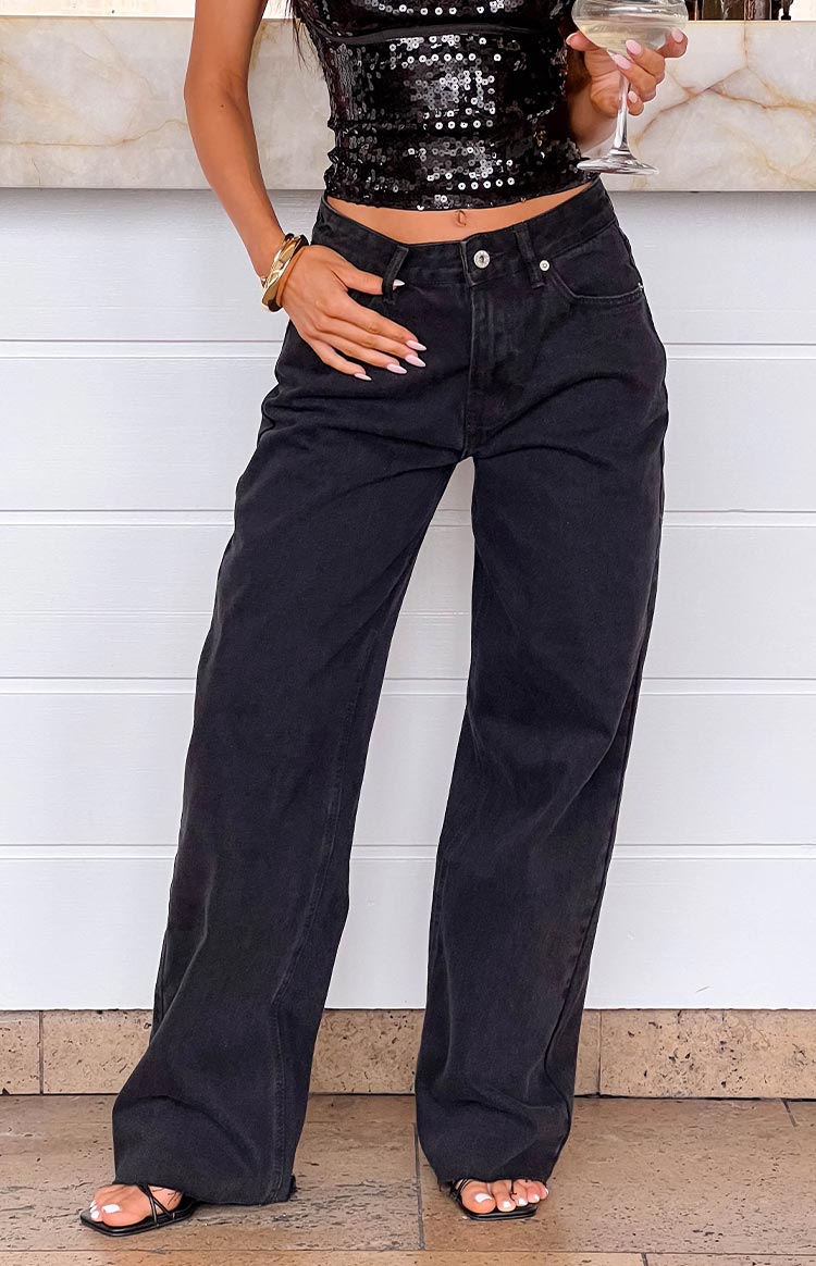 She's Yours Black Wide Leg Boyfriend Jeans Beginning Boutique US