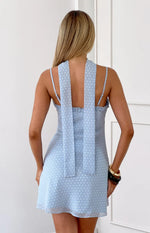 Sade Blue Polka Dot Scarf Mini Dress