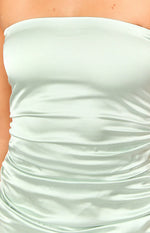Sage Bloom Satin Strapless Maxi Dress