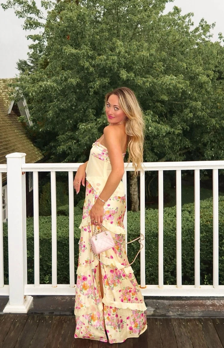 Saldana Yellow Bloom Maxi Skirt