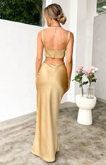Sarah Champagne Corset Formal Maxi Dress - US 0