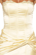 Sasha Yellow Ruched Twist Satin Maxi Dress - PRE ORDER