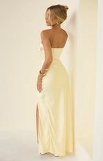 Sasha Yellow Ruched Twist Satin Maxi Dress Image