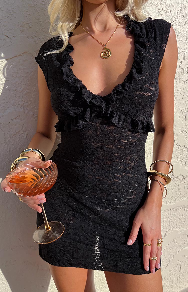 Sassie Black Lace Mini Dress - US 0 | Beginning Boutique Exclusive Sassie Black Lace Mini Dress - US 0 | Beginning Boutique Exclusive