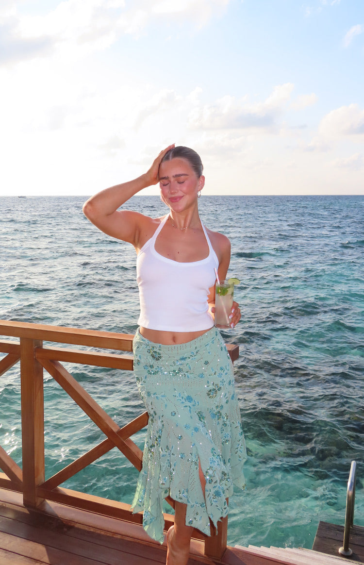 Another World Teal Sequin Midi Dress Image