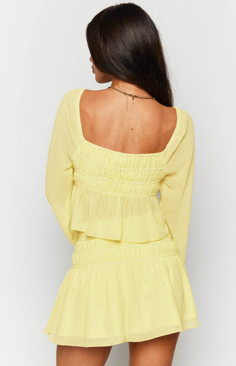 Sean Yellow Chiffon Long Sleeve Top - US 14