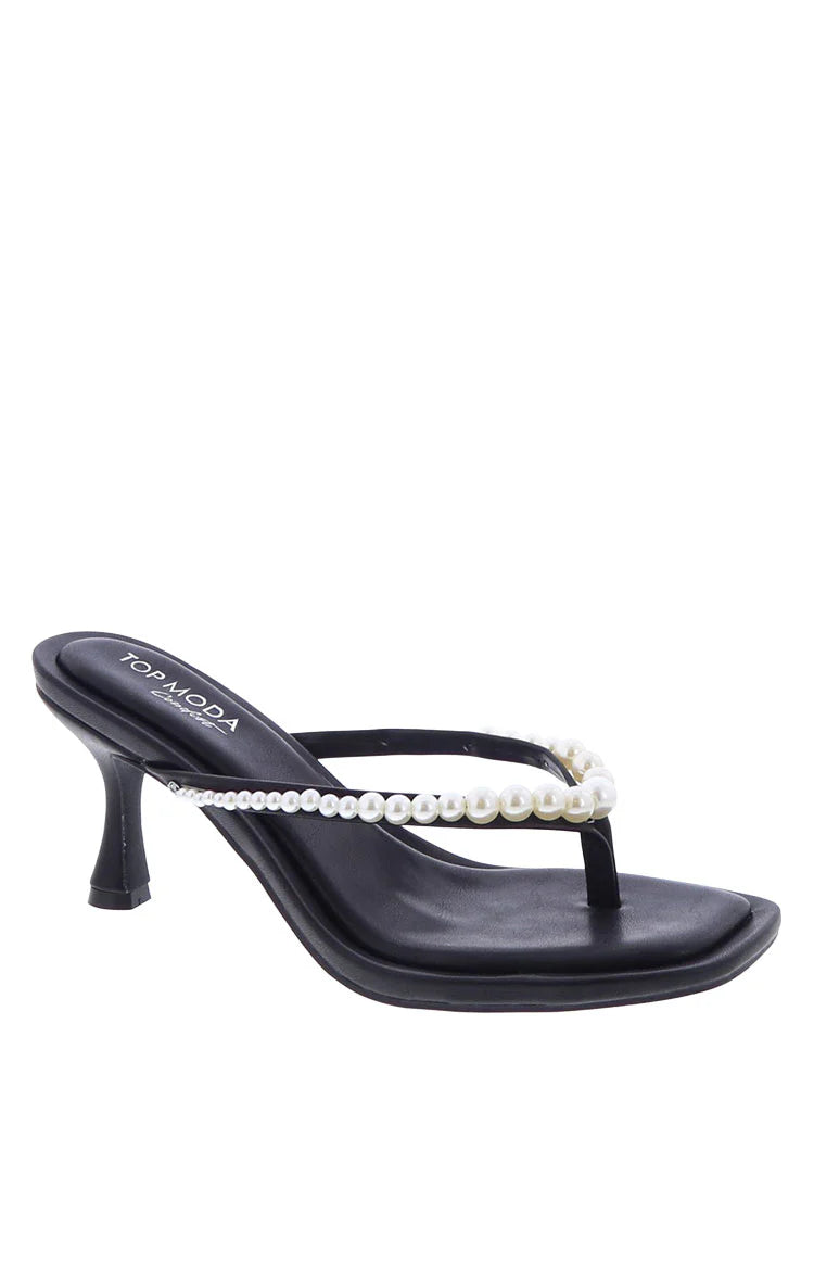 Selena Black Pearl Detail Thong Heels