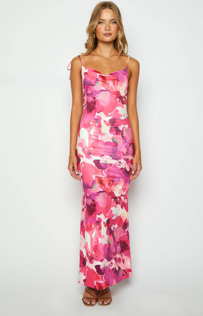 Selena Pink Print Maxi Dress – Beginning Boutique US