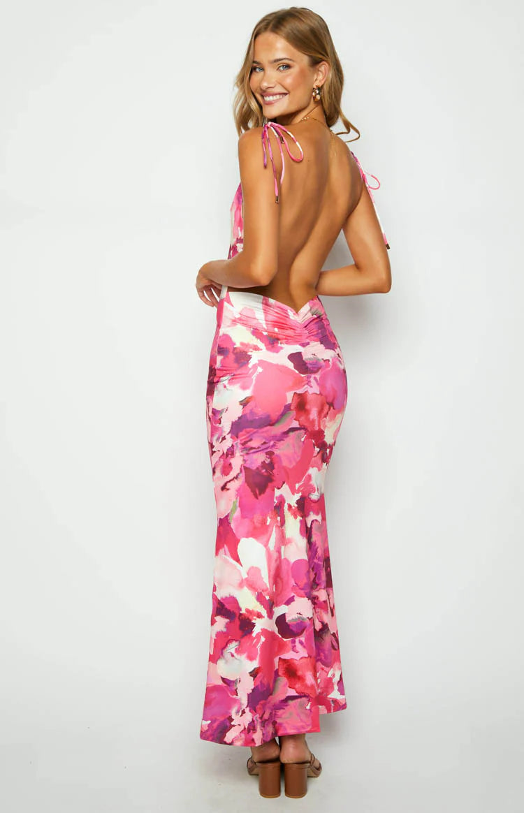 Selena Pink Print Maxi Dress - 16 | Beginning Boutique Exclusive