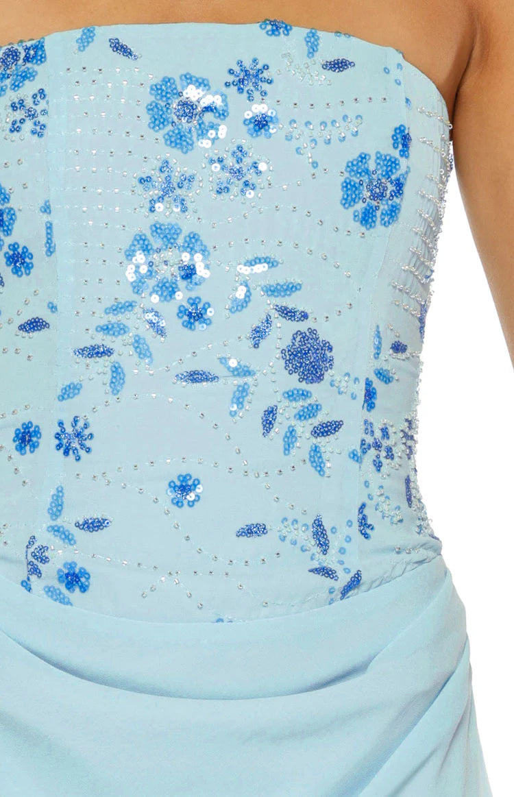 serenity blue dress Serenity Blue Strapless Beaded Party Maxi Dress - US 14