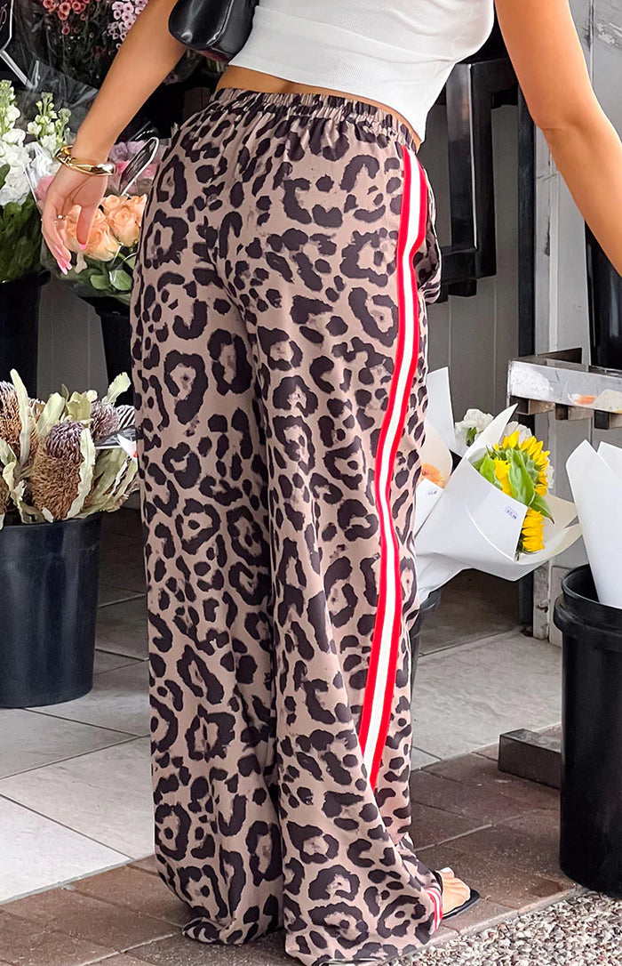 Sharly Leopard Red Racer Stripe Pants | Beginning Boutique US