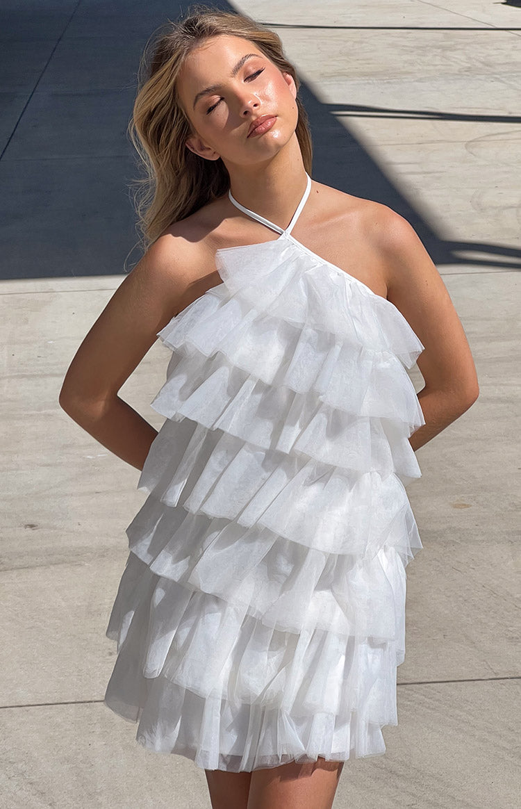 She's Here White Ruffle Mini Dress – Beginning Boutique US