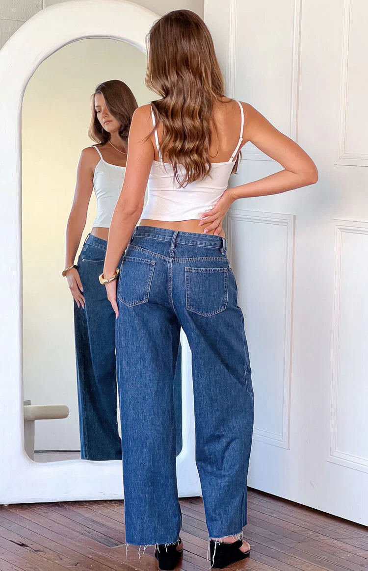 She's Yours Mid Wash Denim Wide Leg Boyfriend Jeans
