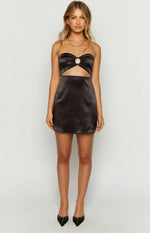 Shore Side Black Satin Strapless Mini Dress