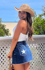 Siletto Star Blue Denim Low Rise Mini Skirt Image