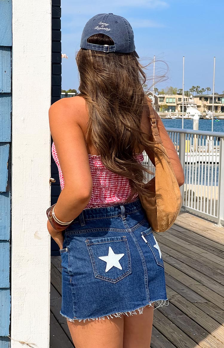 Siletto Star Blue Denim Low Rise Mini Skirt