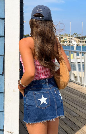 Siletto Star Blue Denim Low Rise Mini Skirt