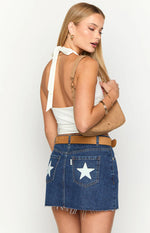 Siletto Star Blue Denim Low Rise Mini Skirt