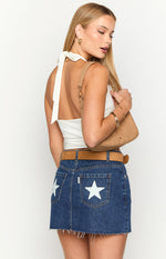 Siletto Star Blue Denim Low Rise Mini Skirt Image