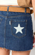 Siletto Star Blue Denim Low Rise Mini Skirt Image