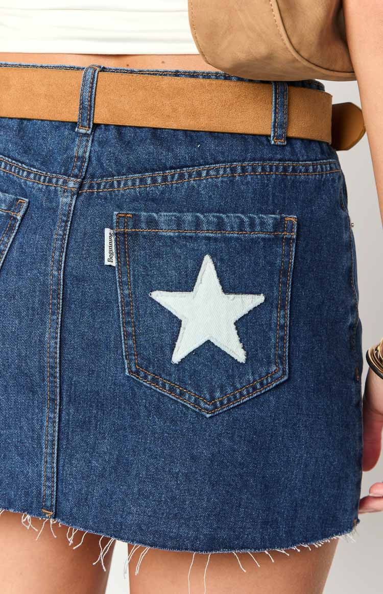 Siletto Star Blue Denim Low Rise Mini Skirt Image