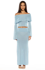 Simona Blue Long Sleeve Off Shoulder Knit Top