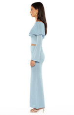 Simona Blue Long Sleeve Off Shoulder Knit Top