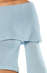 Simona Blue Long Sleeve Off Shoulder Knit Top Image