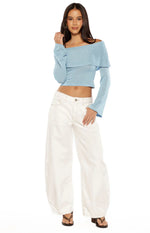 Simona Blue Long Sleeve Off Shoulder Knit Top