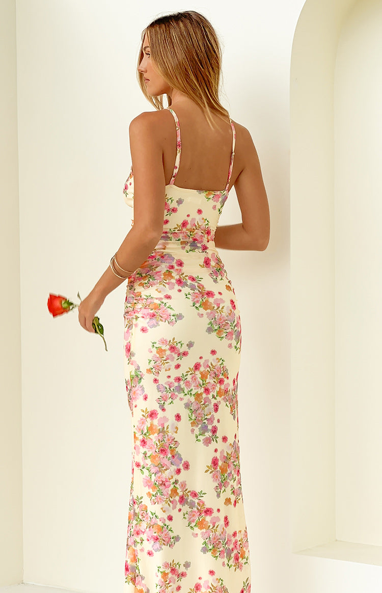 yellow floral backless dress Alexa Backless Halterneck Maxi Dress main image 1