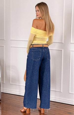 Sky Yellow Mesh Off Shoulder Top