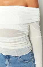 Sky White Mesh Off Shoulder Top