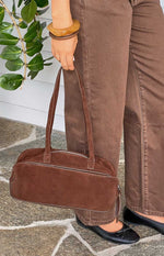 Sloane Brown Suede Baguette Bag