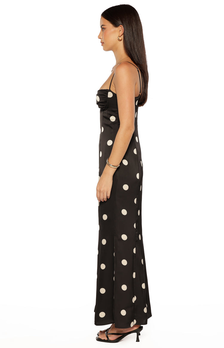 Smith Black Satin Spot Maxi Dress Image