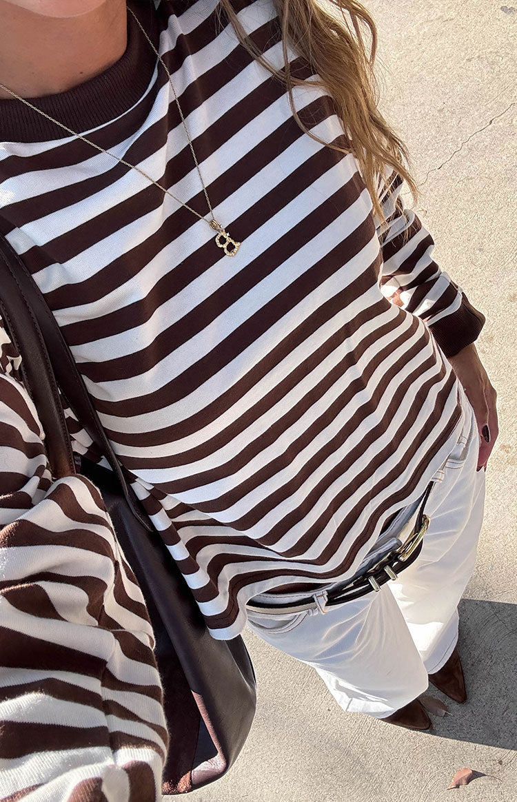 So Breezy Chocolate Stripe Long Sleeve Top Image