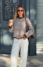 So Breezy Chocolate Stripe Long Sleeve Top Image