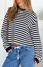 So Breezy Navy Stripe Long Sleeve Top Image