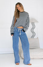 So Breezy Navy Stripe Long Sleeve Top Image