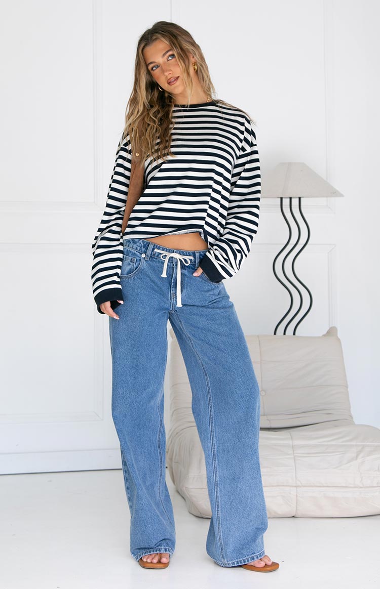 So Breezy Navy Stripe Long Sleeve Top Image