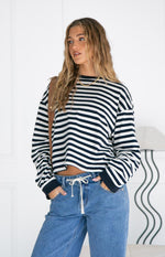 So Breezy Navy Stripe Long Sleeve Top Image