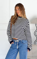 So Breezy Navy Stripe Long Sleeve Top Image
