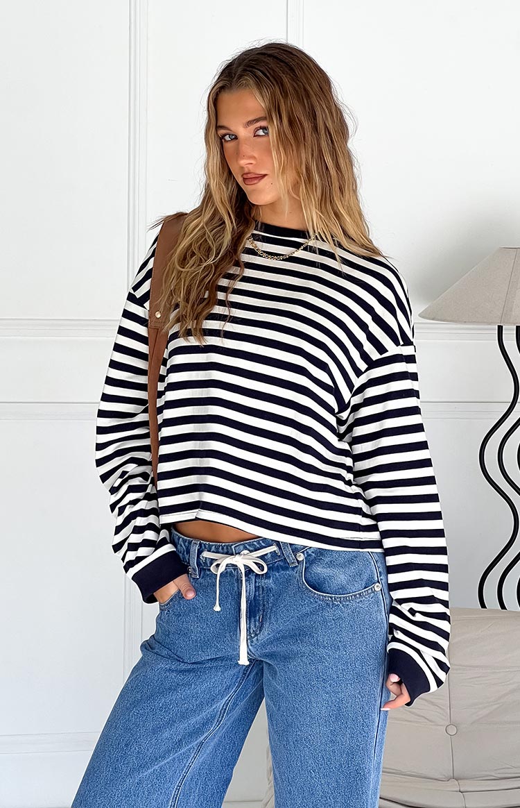 So Breezy Navy Stripe Long Sleeve Top Image